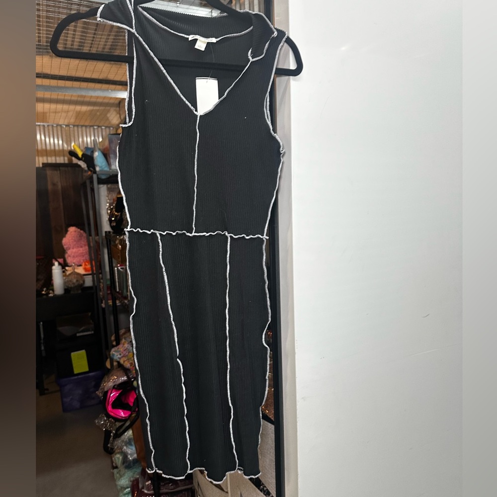 Black Ribbed Pants with White Trim